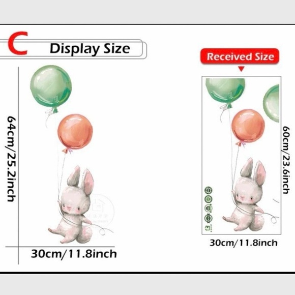 WALL DECALS Bunnies with Balloons, Removable Wall Art Sticker, Baby & Children - Picture 4 of 4